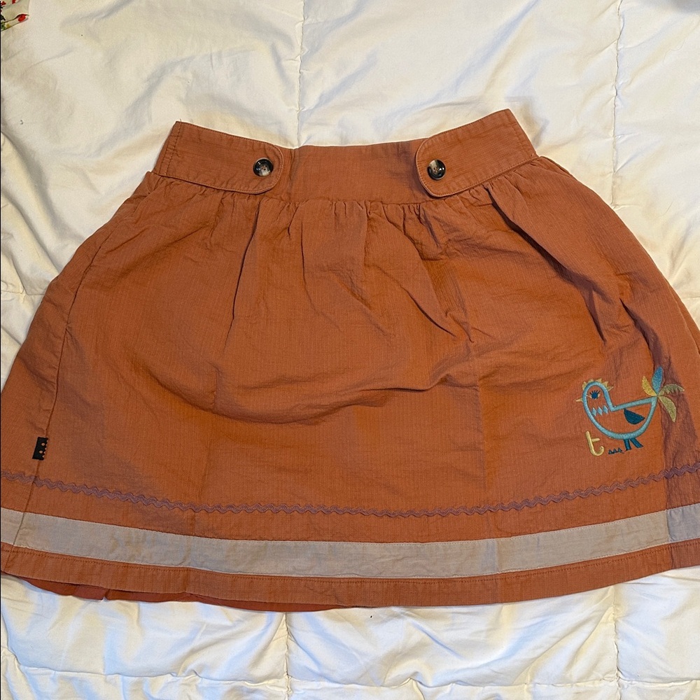 TITUS Orange Skirt with Bird Embroidery L